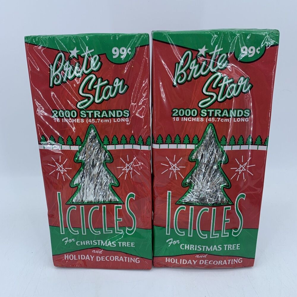 Vtg Brite Star Christmas Tree Tinsel Foil Icicle Silver Strands 18” MCM Set/2